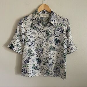 La Prestic Ouiston Lauren Floral Print Silk Popover Blouse Size 4 XS